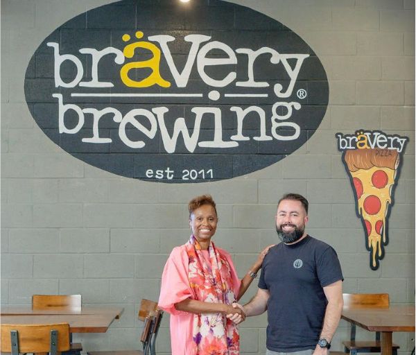 Beth Samuel and Drian Avery, Owner of Bravery Brewing  --  Antelope Valley News 10/17/2025
